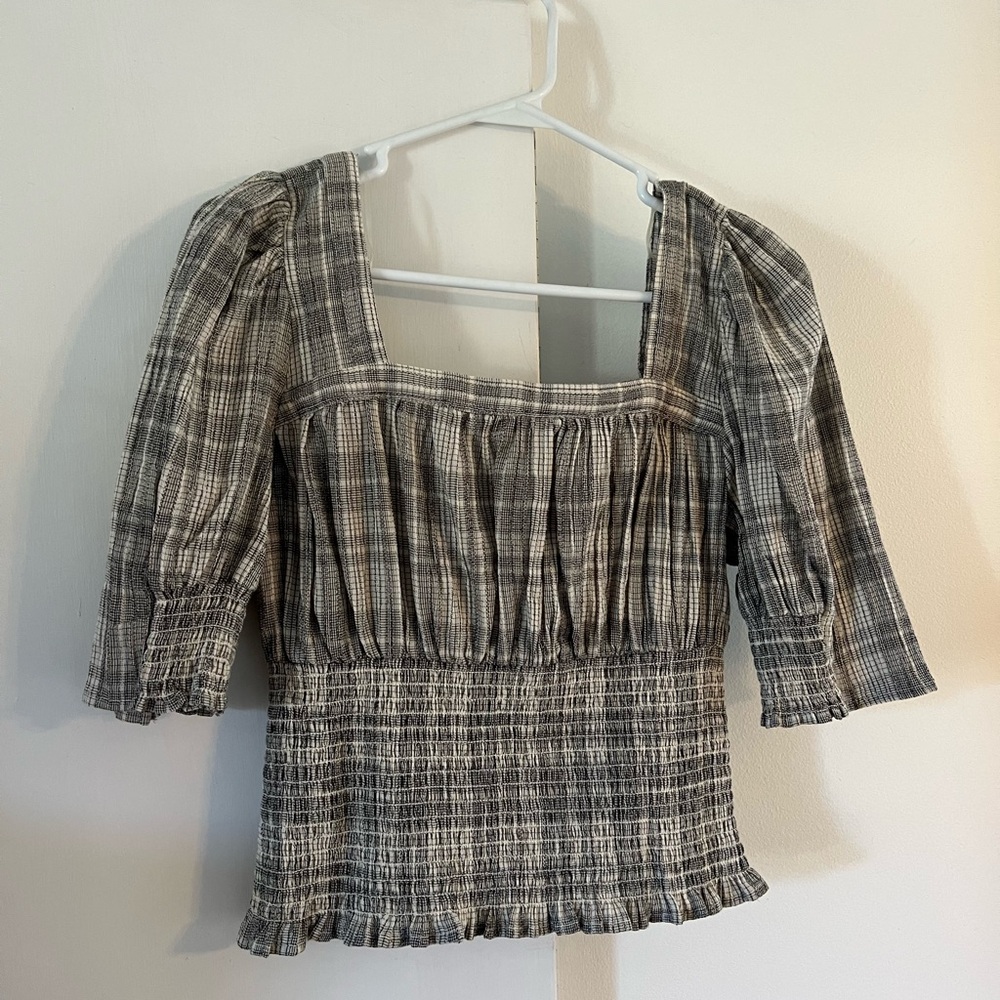 Universal Thread Gray Plaid Smocked Blouse